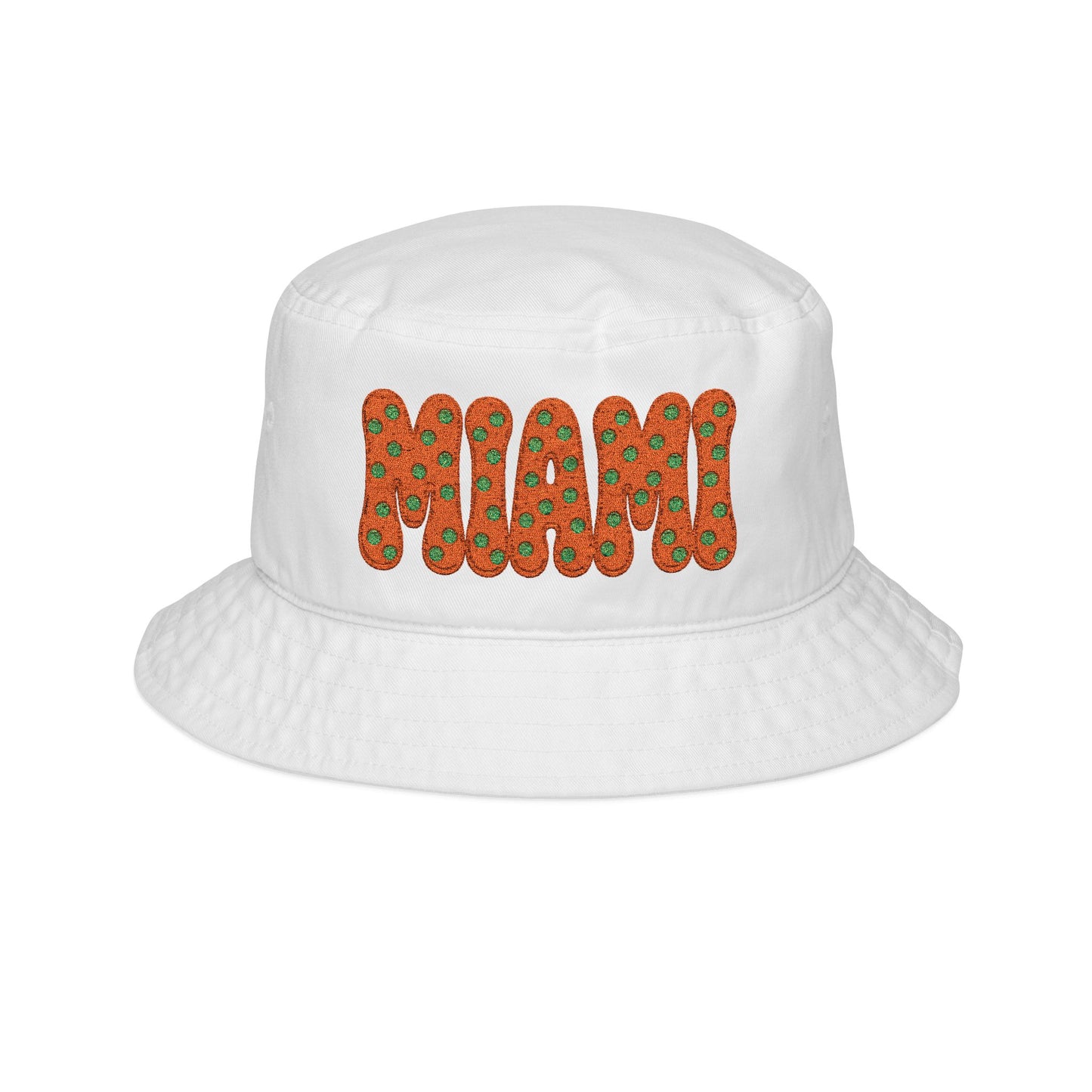 Copy of Polka Dot Bucket Hat with Bubble Letters | Embroidered Style | Miami Orange & Green