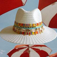 White Fedora Knit Fedora White Panama hat White Summer hat Jeweled hat Customized fedora Personalized Panama hat Wide brim hat Embellished