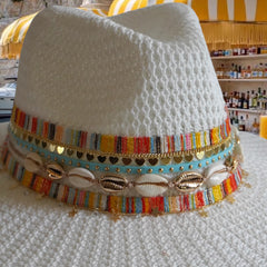 White Fedora Knit Fedora White Panama hat White Summer hat Jeweled hat Customized fedora Personalized Panama hat Wide brim hat Embellished