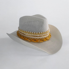 Coastal Cowgirl Hat Western Fashion Country Concert Outfit Festival Outfit Beach Jeweled Custom Hat Gold Chain bandana hat line dancing hat