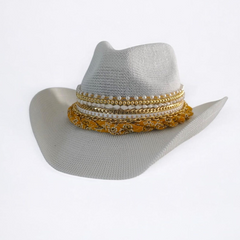 Coastal Cowgirl Hat Western Fashion Country Concert Outfit Festival Outfit Beach Jeweled Custom Hat Gold Chain bandana hat line dancing hat