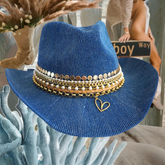 Denim cowgirl hat Western Glam Chic Jeweled Cowgirl fashion Embellished cowgirl hat Custom jean hat Denim Bridal Coastal cowgirl