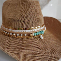 Coastal Cowgirl Summer Straw Beach hat Jeweled Cowboy hat Island Lux Cowgirl hat Custom Shell Turquoise Resort Wear Style Vacation Accessory
