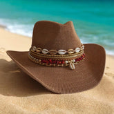 Beach hat Jeweled Cowboy hat Island Lux Coastal Cowgirl Summer Straw Cowgirl hat Custom Shell Resort Wear Tropical Vacation Accessory Glam