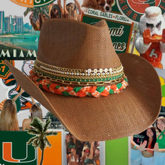 UM Hurricanes Cowboy Hat - University of Miami Orange & Green Game Day Western Hat - Canes Alumni Gift