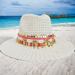 White Fedora Knit Fedora White Panama hat White Summer hat Jeweled hat Customized fedora Personalized Panama hat Wide brim hat Embellished