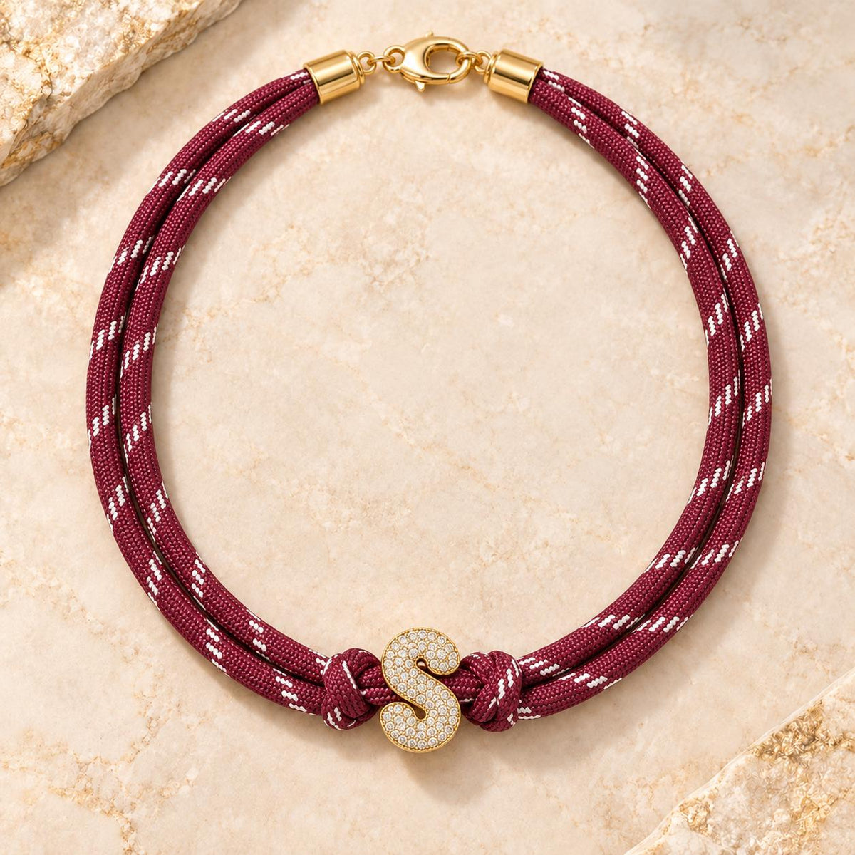 Paracord Initial Necklace Personalized Jewelry Gift Under 40 Dollars Birthday Adjustable Cord Rhinestone Letter Charm Pendant Women Everyday