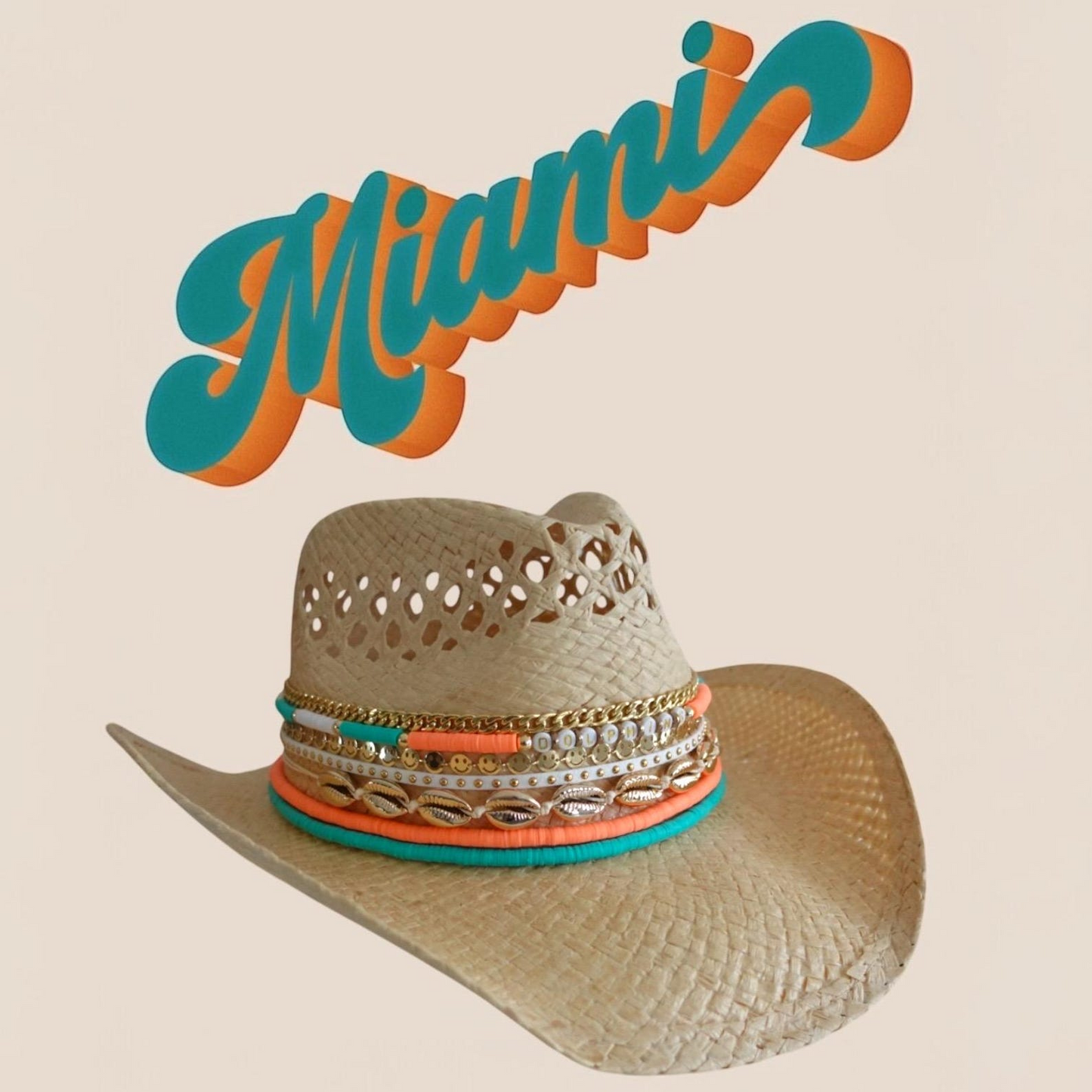 Miami Dolphins-themed cowboy hat by Sunkissed by Chrissy featuring Dolphins logo, perfect for sports fans and Miami Dolphins supporters