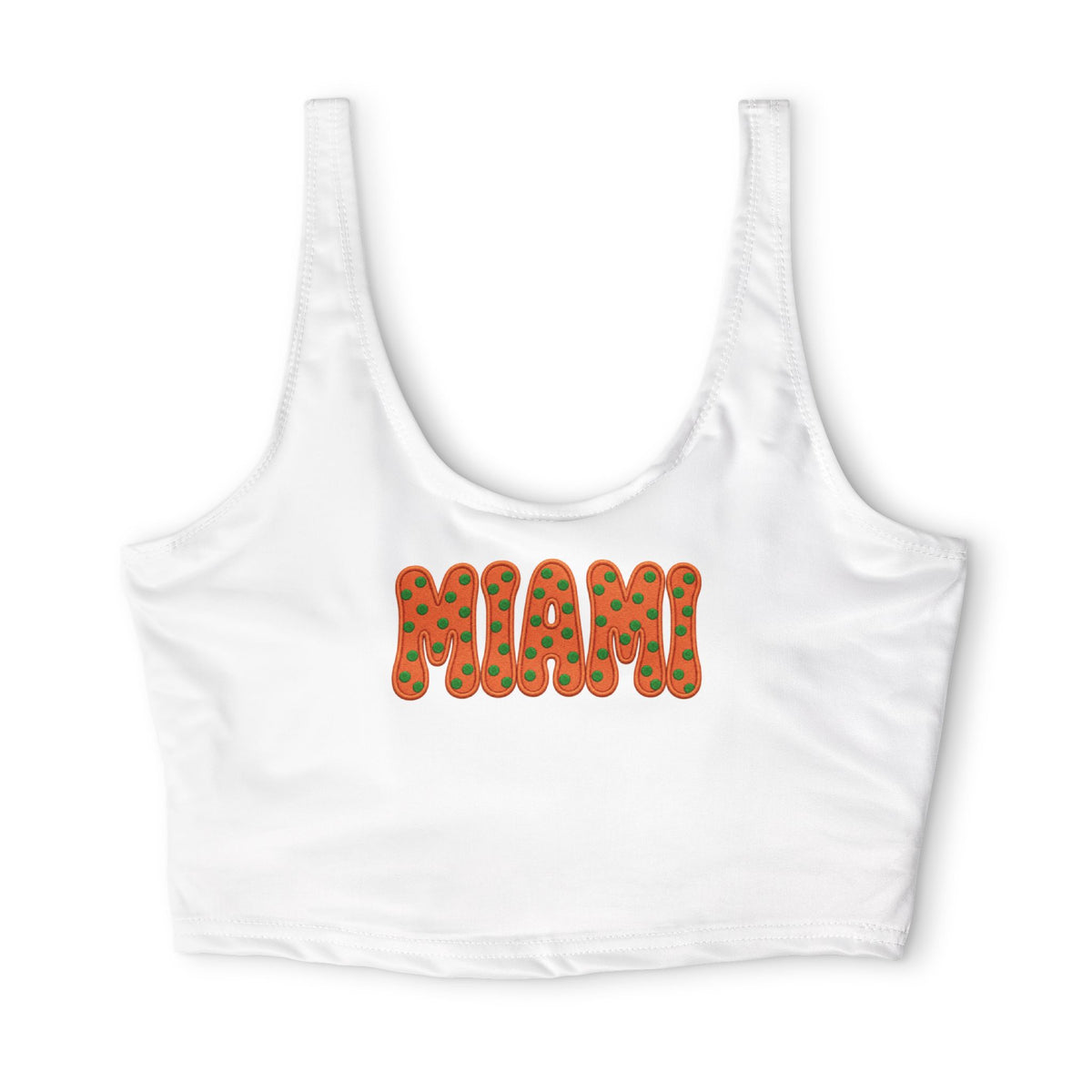Miami Polka Dot Bubble Letter Sports Bra | Collegiate Retro Athletic