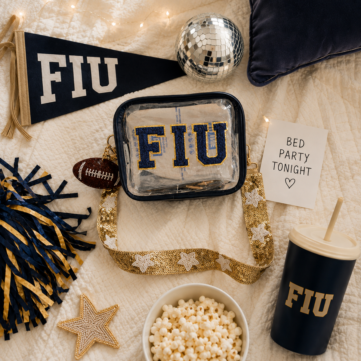 FIU Panthers Clear Stadium Bag - Florida International University Game Day Purse - Navy Gold - Stadium Approved