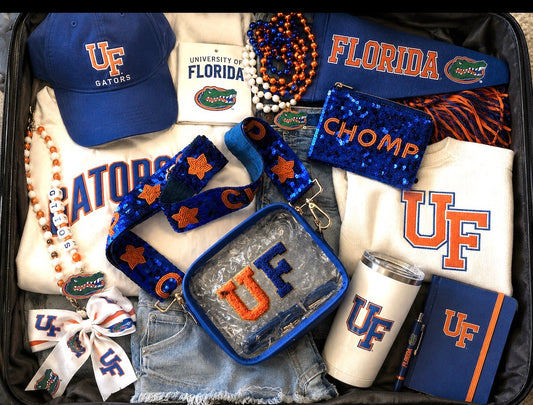 UF Gators Game Day Stadium Purse Crossbody Bag with Sequin Chomp Beaded Strap