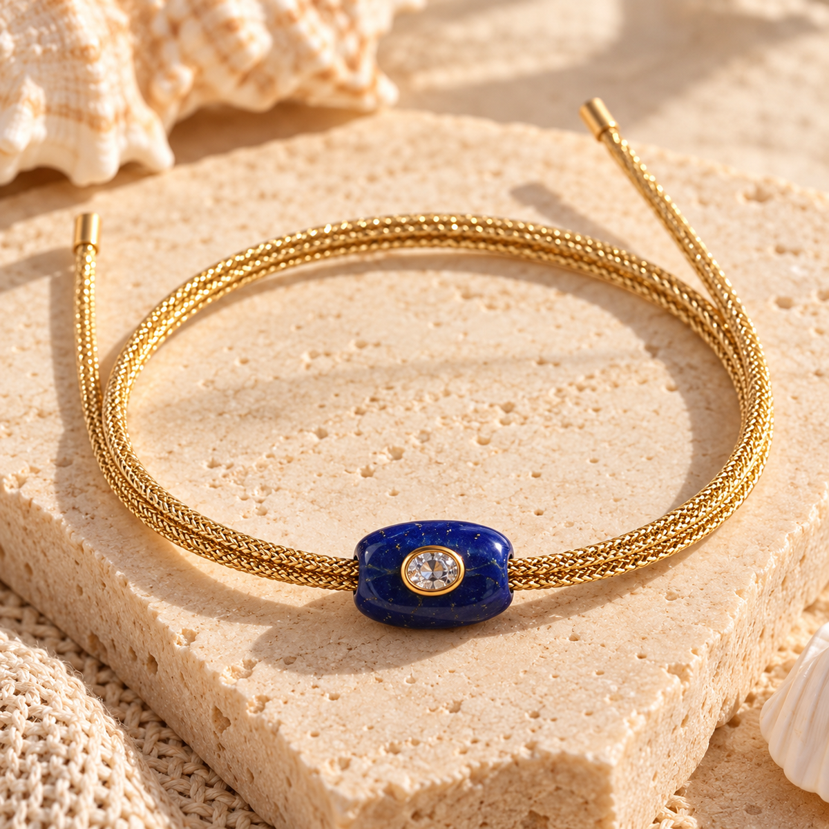 Sunkissed by Chrissy gemstone choker necklace with magnetic cord, gold rope chain, and interchangeable pendant for women.