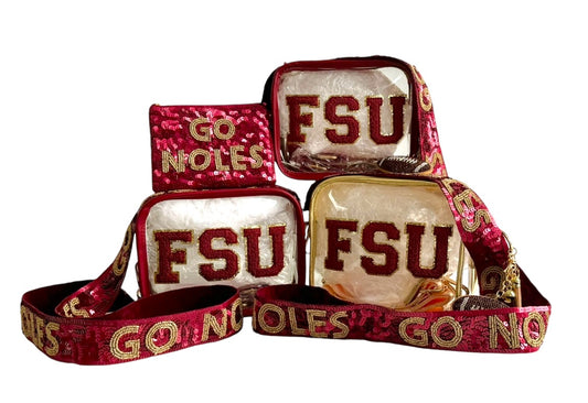 Game day bag Garnet and Gold purse strap Clear game day purse Chop On beaded strap Sequin crossbody strap Tally Outfit essential Custom bag