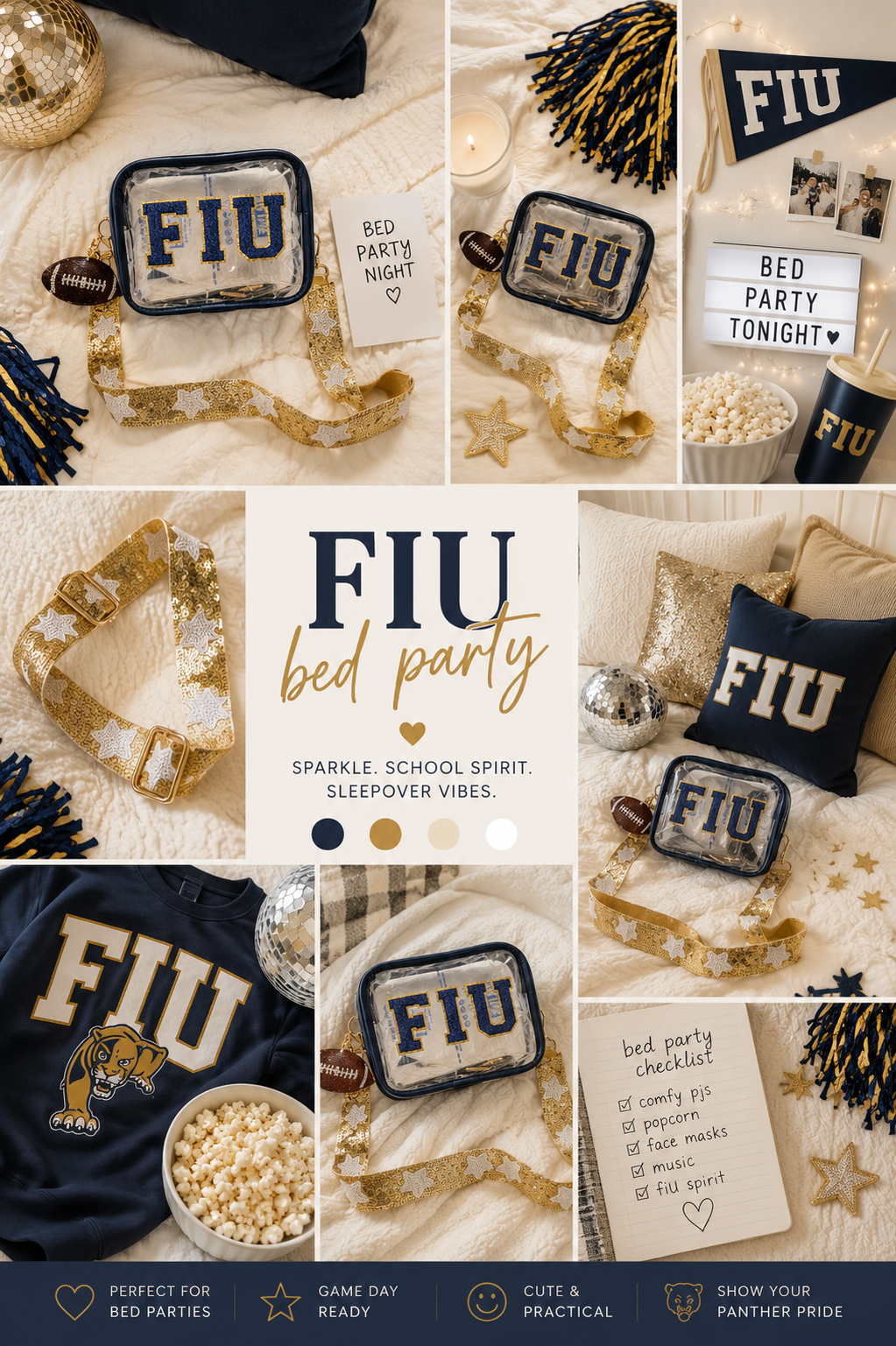 FIU Panthers Clear Stadium Bag - Florida International University Game Day Purse - Navy Gold - Stadium Approved