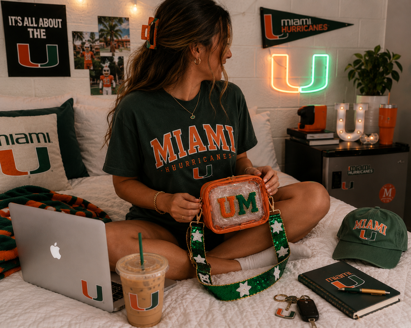 UM Hurricanes Clear Stadium Bag - University of Miami Game Day Purse - Orange Green - Stadium Approved Bed party