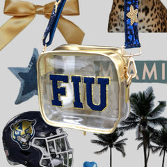 FIU Game Day Clear Stadium Bag with Navy & Gold Sequin Strap – Stadium Approved Crossbody for Panthers Fans