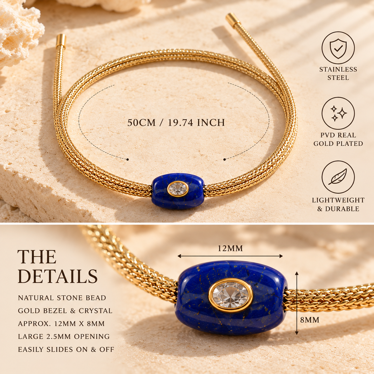 Gold rope chain choker necklace with interchangeable gemstone pendant, adjustable length, stylish jewelry by Sunkissed by Chrissy