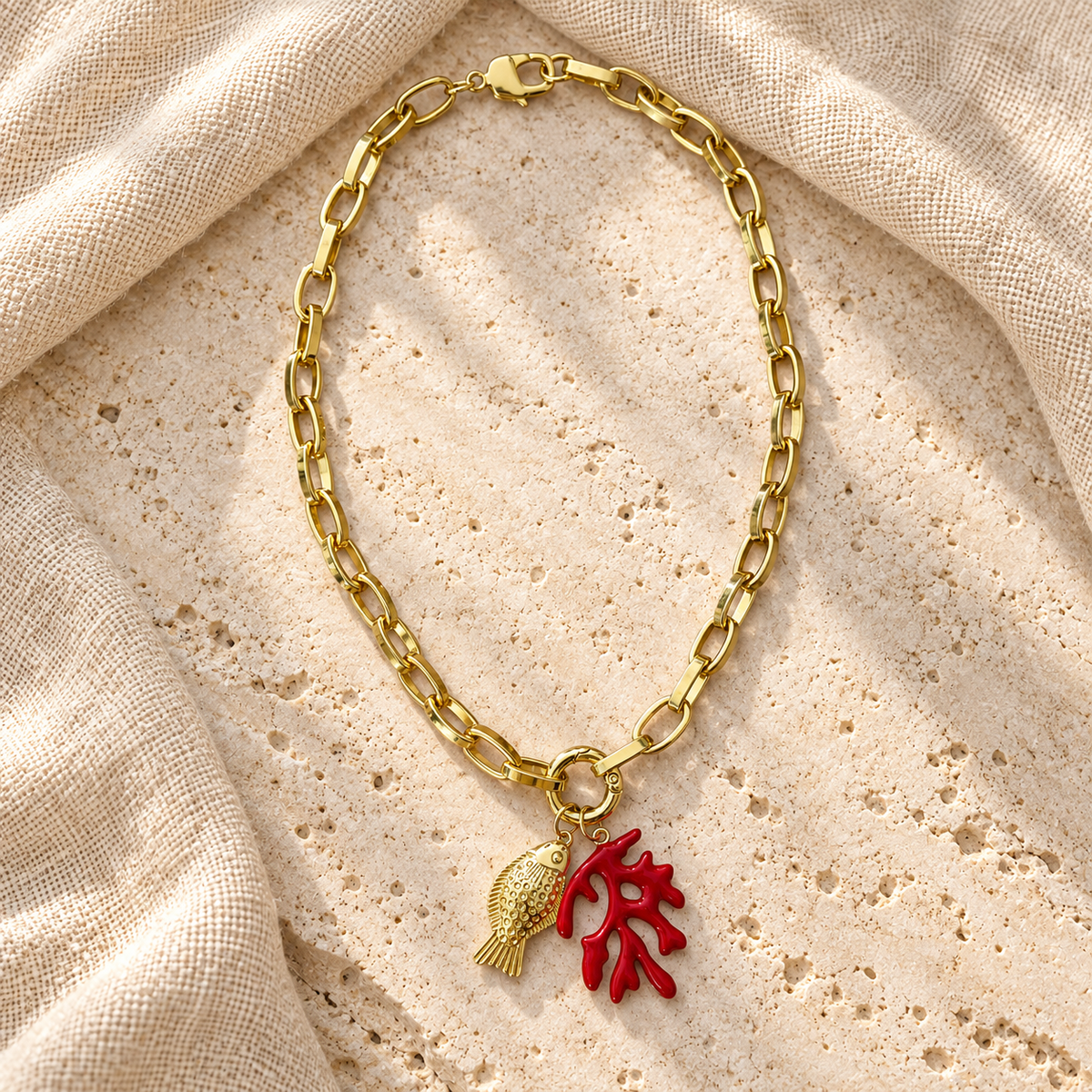Gold-plated fish and red coral pendant necklace by Sunkissed by Chrissy, photo 8