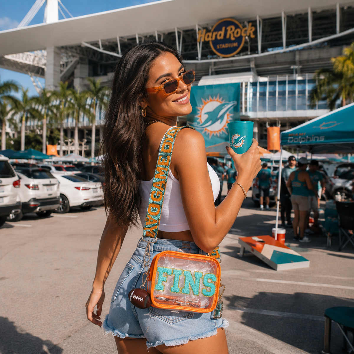 Miami Dolphins crossbody stadium bag with beaded strap by Sunkissed by Chrissy, photo 6