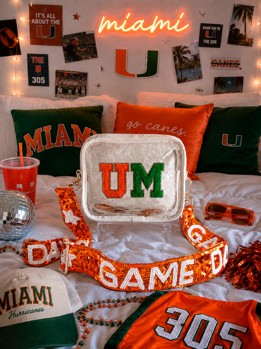 UM Hurricanes Clear Stadium Bag - University of Miami Game Day Purse - Orange Green - Stadium Approved Bed party