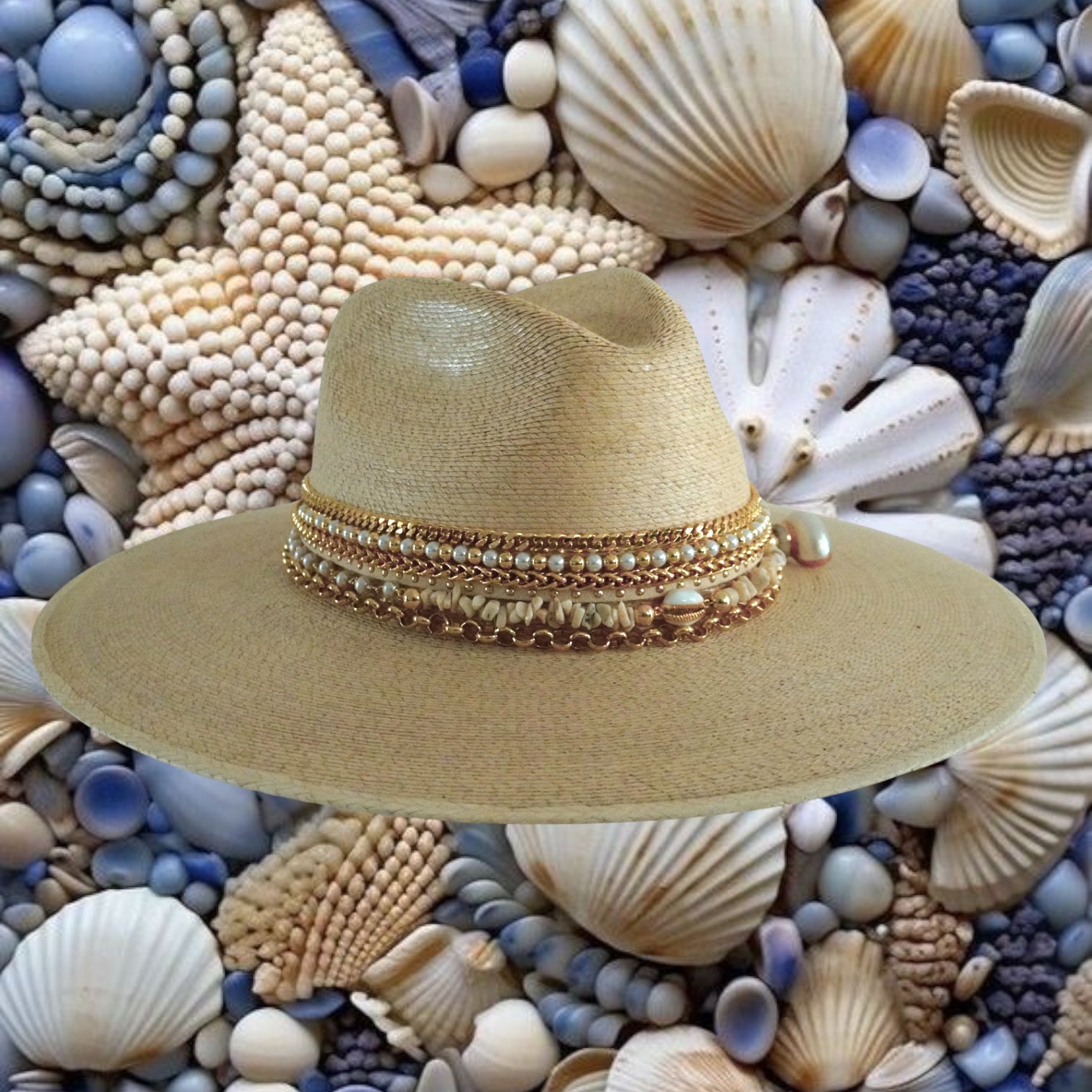 Palm Panama hat Elegant Island Luxe Jeweled Wide brim Fine Palm Embellished Luxury Glamorous Vacation Hat Resort Wear Summer Chic Decorated
