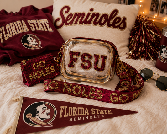 FSU Clear Stadium Bag Florida State Game Day Sequin Strap Purse Garnet Gold Crossbody Clear Approved bag Team Spirit bag Concert clear bag