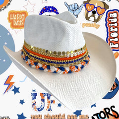 UF Cowboy hat Gators Tailgate Hat University of Florida College team Blue and Orange Shabby Chic Florida Gator bed party accessory Gators cowboy hat, college spirit hat, Florida Gators game day, UF alumni gift, orange blue cowgirl hat, Gators merch