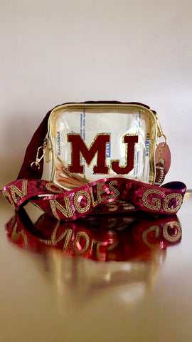 Game day bag Garnet and Gold purse strap Clear game day purse Chop On beaded strap Sequin crossbody strap Tally Outfit essential Custom bag