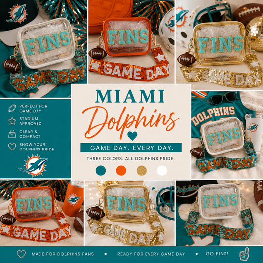 Miami Dolphins Game Day Crossbody Bag with Sequin Beaded Strap FINS Stadium Bag