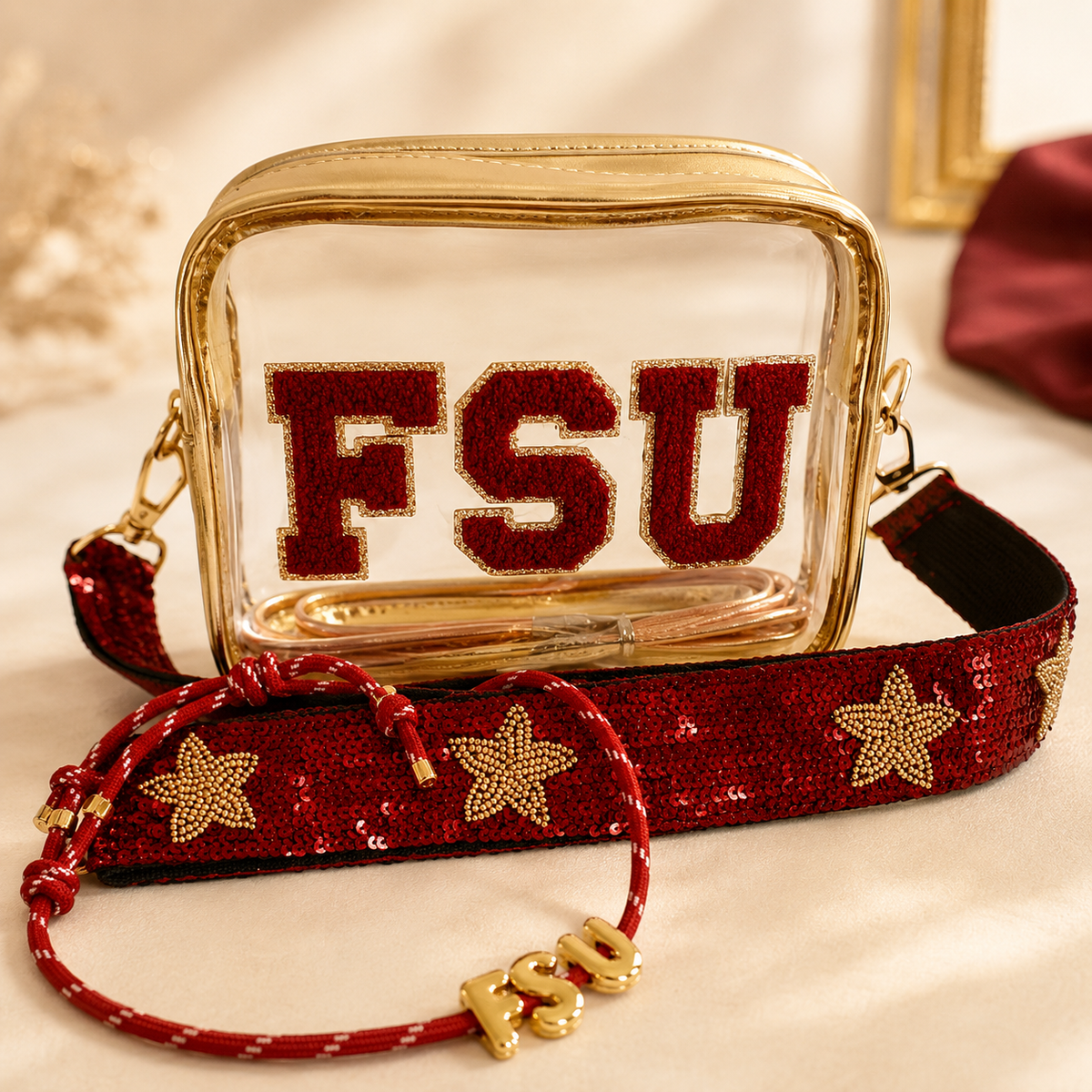 FSU clear stadium bag with sequin strap by Sunkissed by Chrissy, photo 1