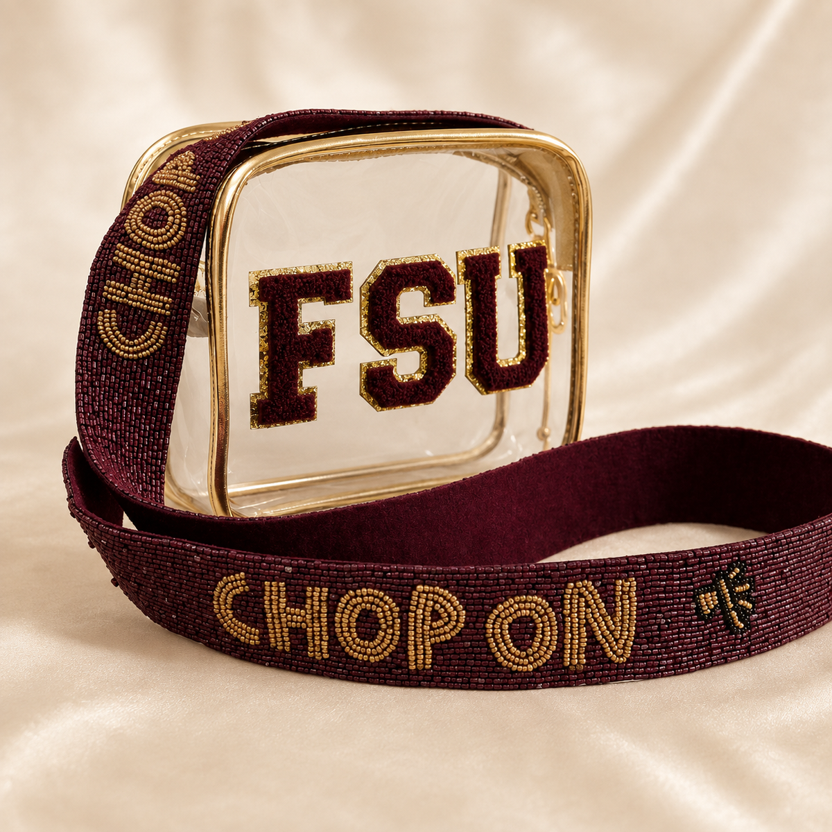 FSU Clear Stadium Bag Florida State Game Day Sequin Strap Purse Garnet Gold Noles Crossbody Clear Approved bag Team Spirit bag Concert clear bag