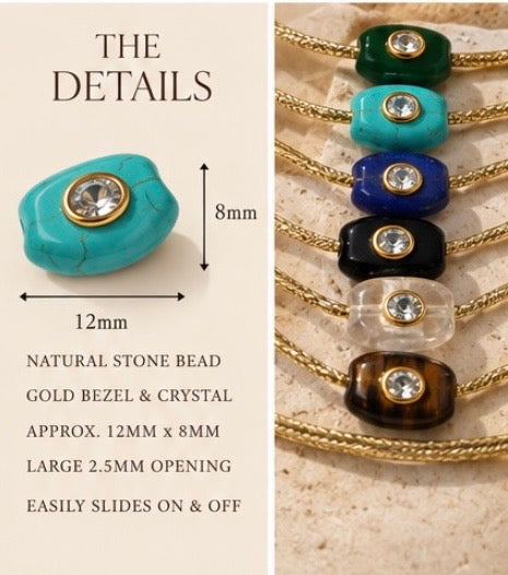Sunkissed by Chrissy gemstone choker necklace with magnetic cord, adjustable gold rope chain, featuring interchangeable pendant for women.