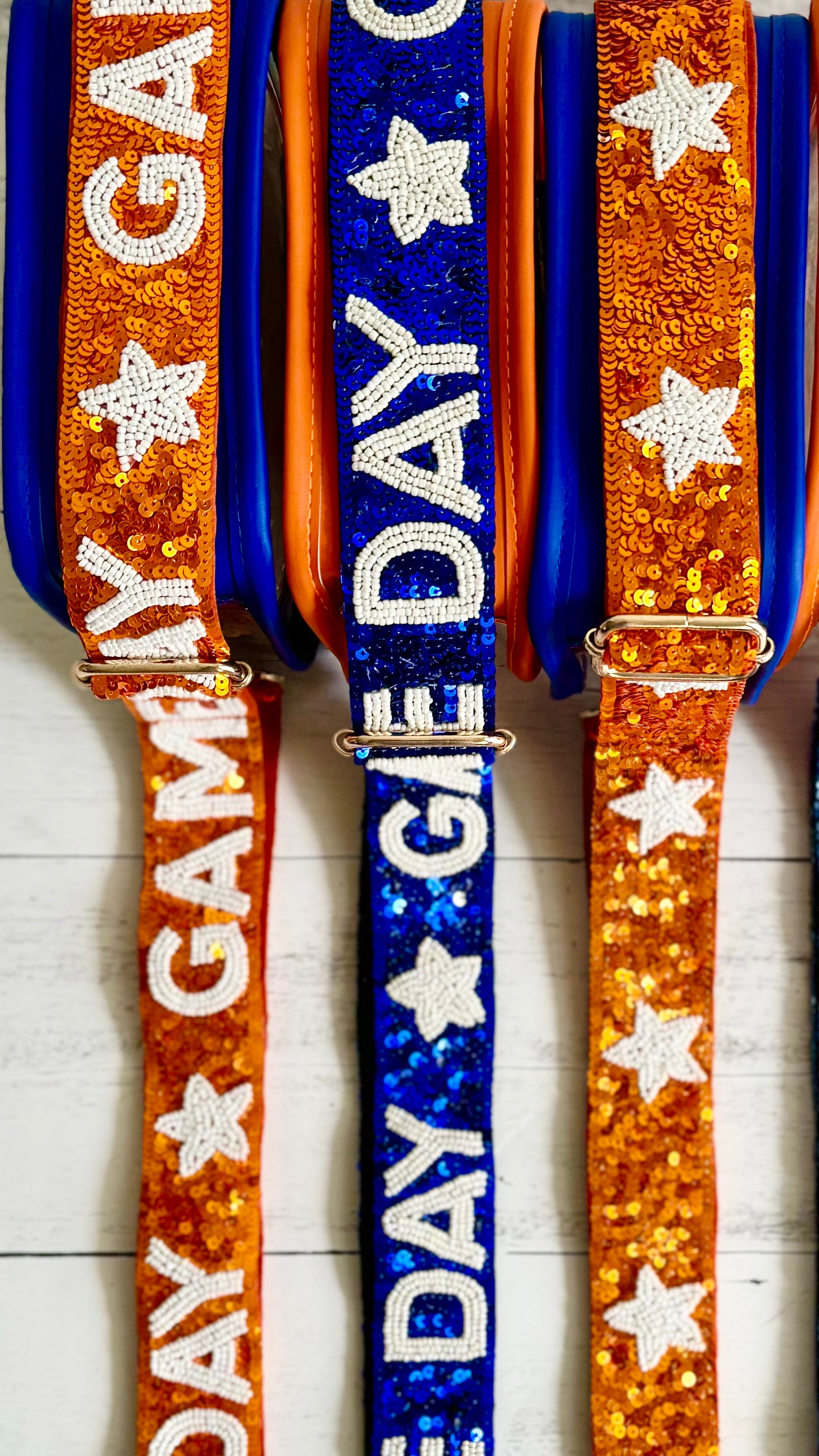 Sunkissed by Chrissy UF Game Day crossbody bag with beaded strap, featuring a stylish design and compact size for carrying essentials.