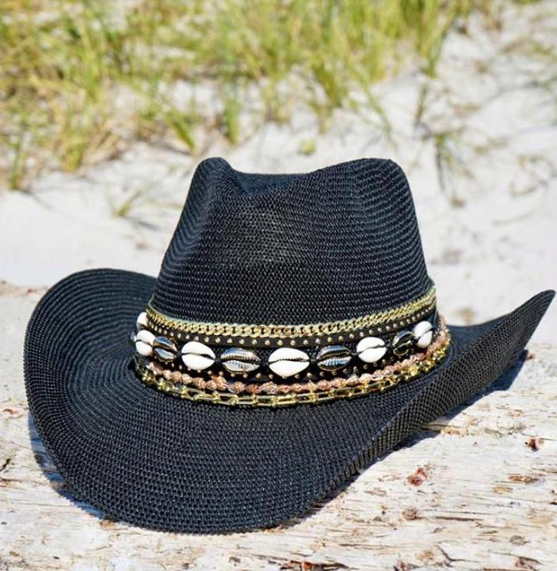 Beach Cowboy Black Cowgirl hat Custom Summer hat Coastal cowgirl Jeweled hat Personalized Embellished Vacation Resort wear Island Luxe