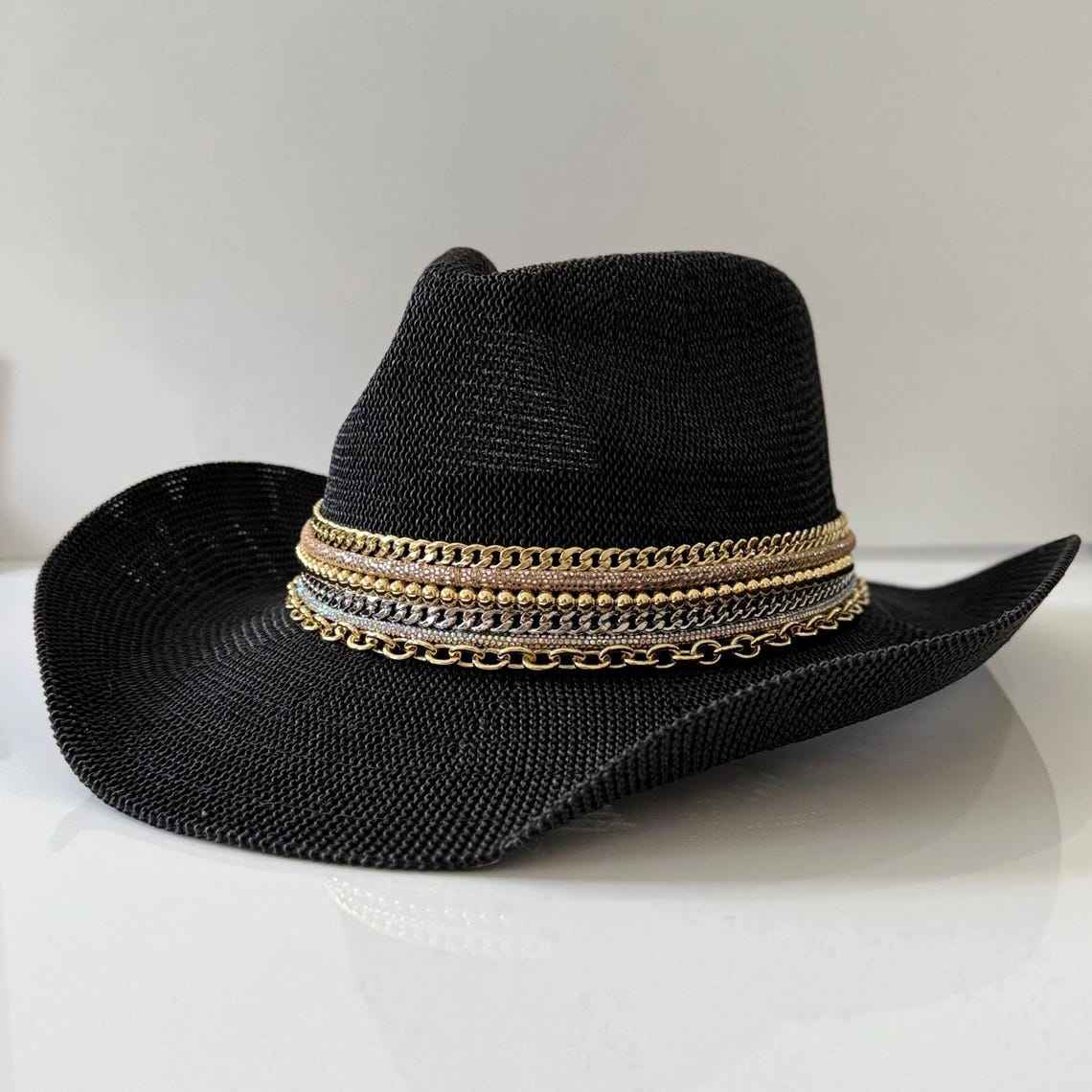 Beach Cowboy Black Cowgirl hat Custom Summer hat Coastal cowgirl Jeweled hat Personalized Embellished Vacation Resort wear Island Luxe