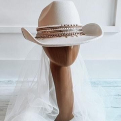Custom Bride hat Bride hat with veil Bride cowboy hat with veil Bachelorette hat Wifey hat Bride to be hat MRS cowboy hat Bride cowgirl hat