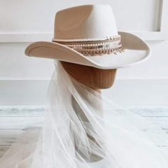 Custom Bride hat Bride hat with veil Bride cowboy hat with veil Bachelorette hat Wifey hat Bride to be hat MRS cowboy hat Bride cowgirl hat