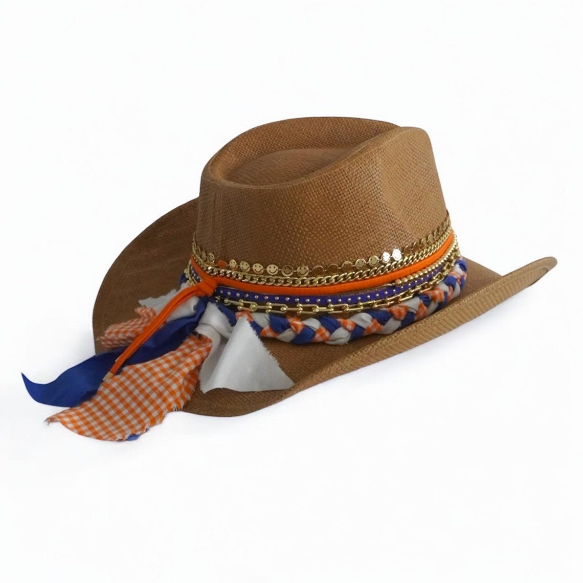Gators UF Cowboy hat Tailgate Coquette Style University of Florida College team Blue and Orange Shabby Chic Florida Gator bed party Ruffle