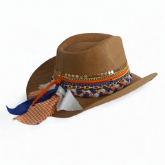 Gators UF Cowboy hat Tailgate Coquette Style University of Florida College team Blue and Orange Shabby Chic Florida Gator bed party Ruffle