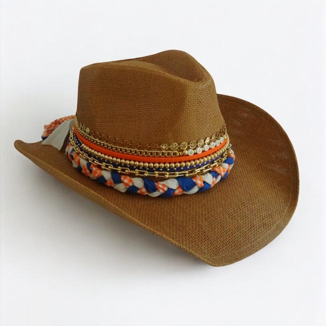 Gators UF Cowboy hat Tailgate Coquette Style University of Florida College team Blue and Orange Shabby Chic Florida Gator bed party Ruffle