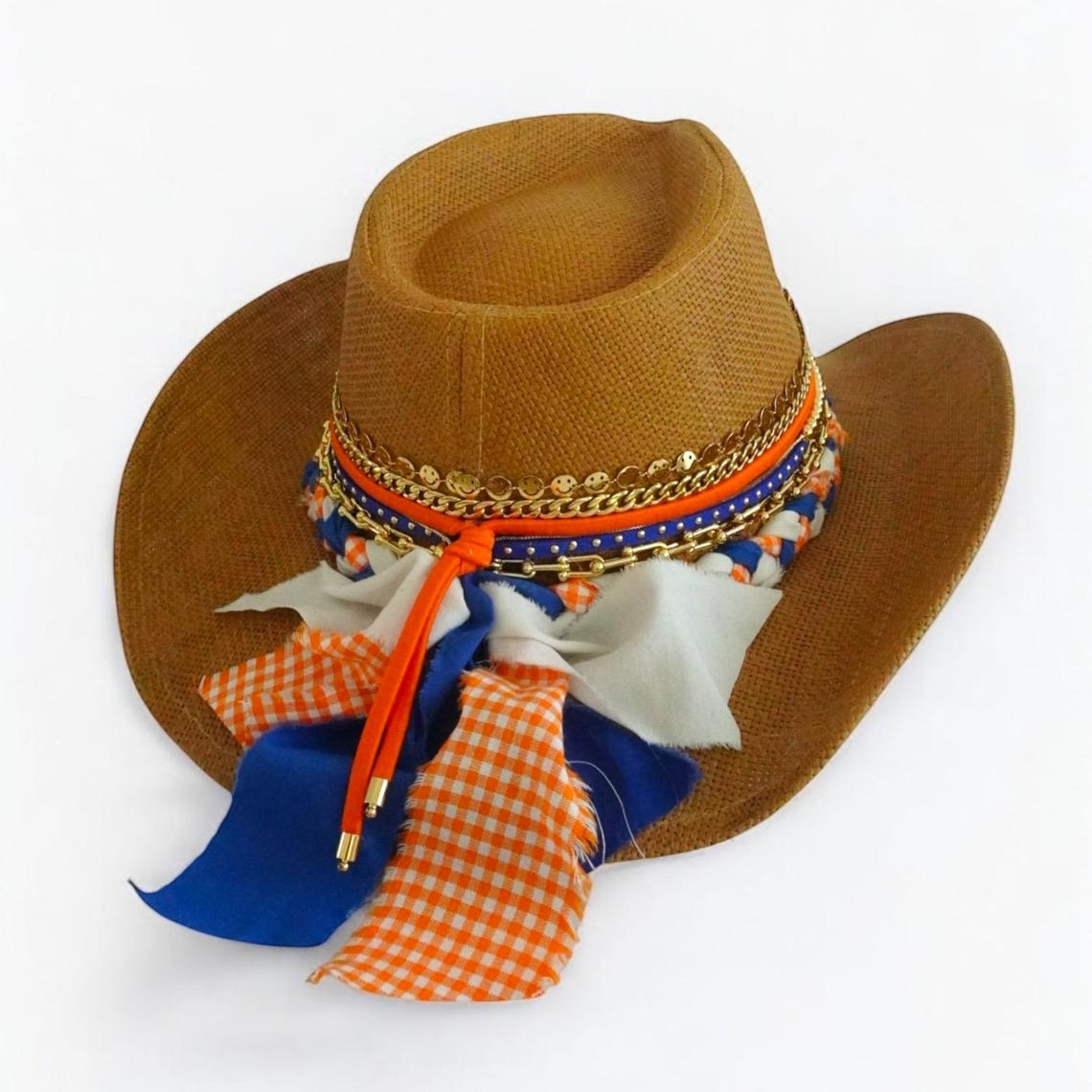 Gators UF Cowboy hat Tailgate Coquette Style University of Florida College team Blue and Orange Shabby Chic Florida Gator bed party Ruffle