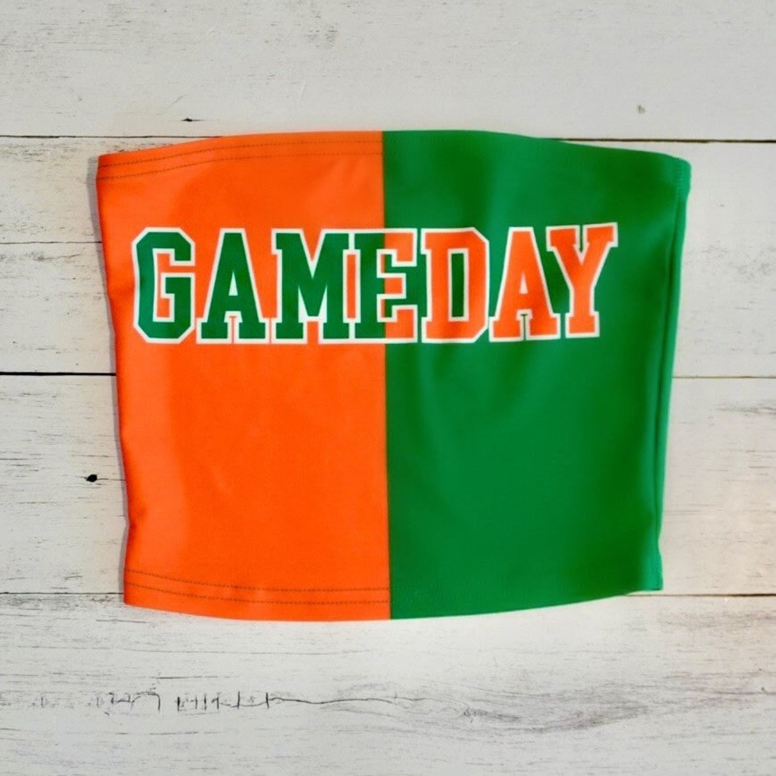 U Miami crop tops Canes crop top UM Bandeau Canes top Hurricanes crop top U Miami bandeau orange and green bandeau one shoulder crop top