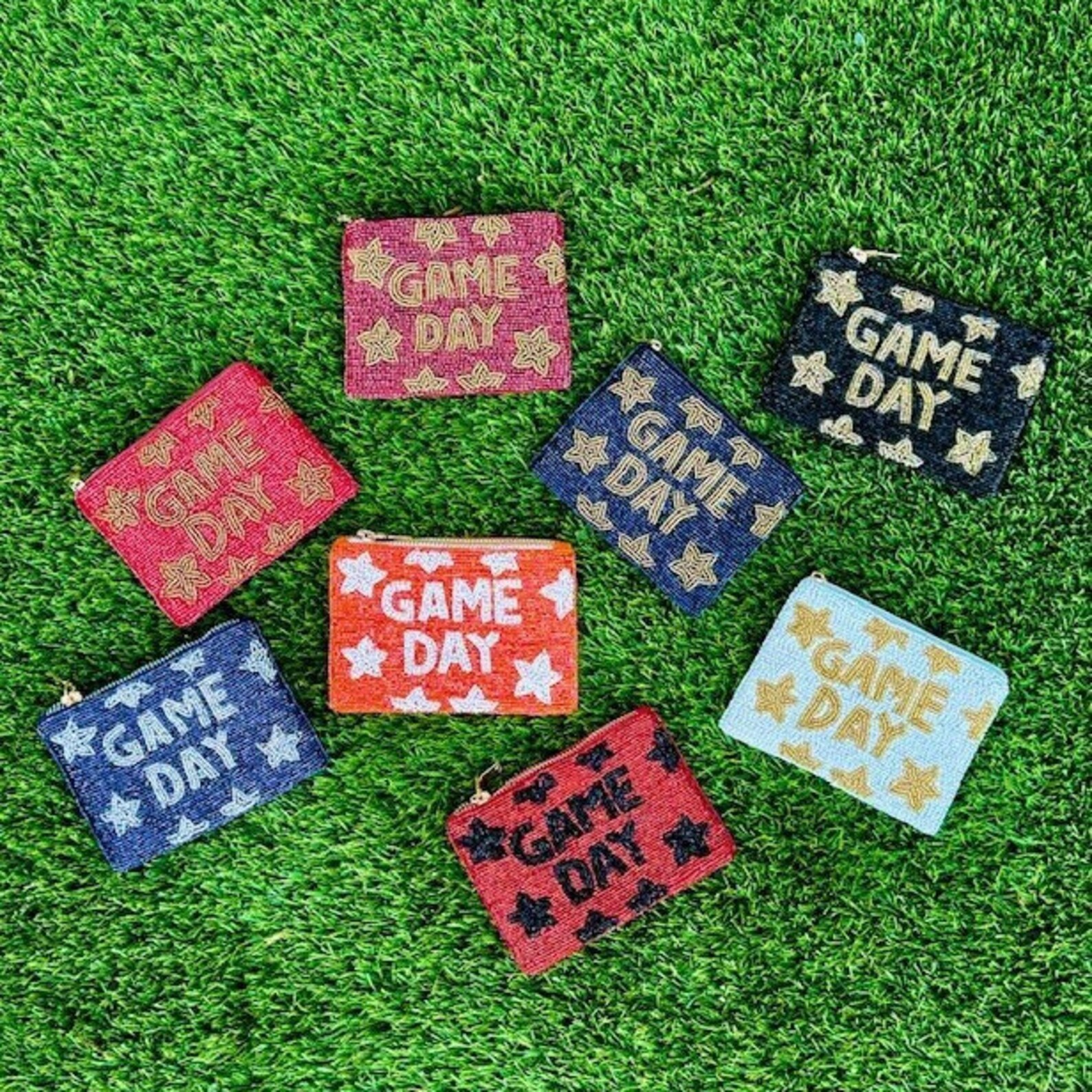 Game Day pouch beaded white coin purse Gameday coin pouch wristlet for game day zipper pouch wallet for game day coin purse white and gold