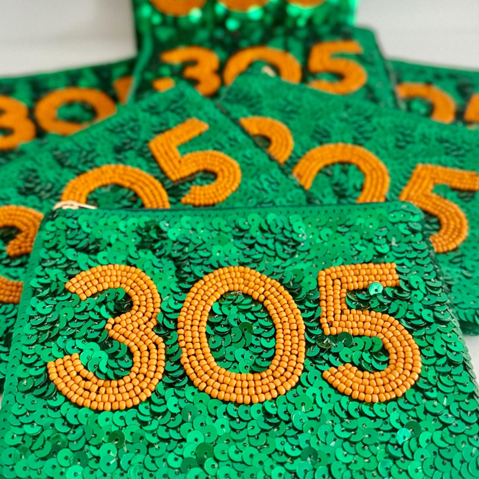 Coin purse U Miami wallet Gameday zipper wallet 305 pouch Beaded pouch Gameday essentials College gift Christmas gift Green and orange pouch