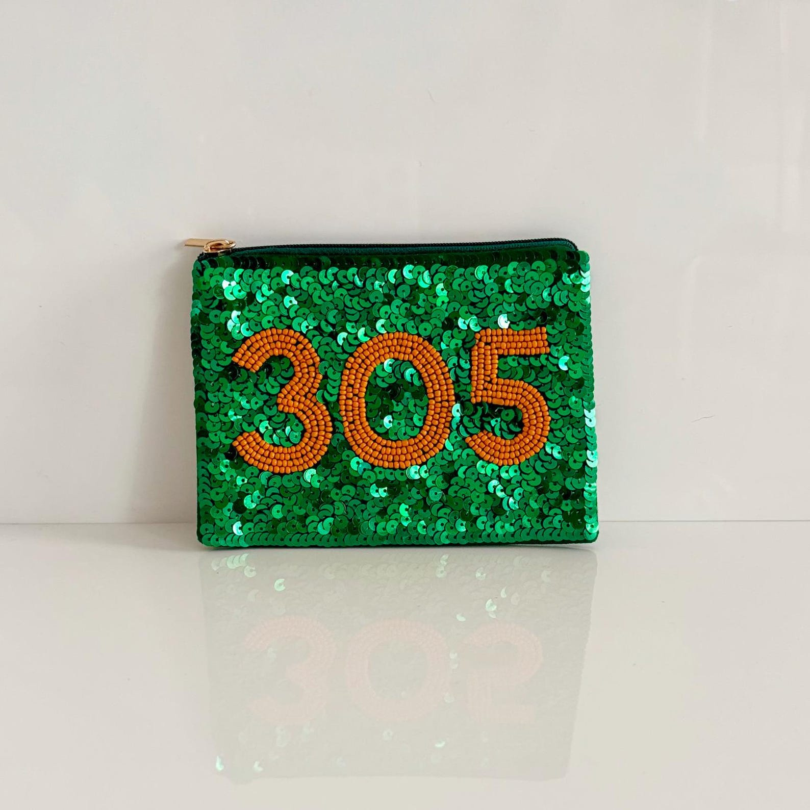 Coin purse U Miami wallet Gameday zipper wallet 305 pouch Beaded pouch Gameday essentials College gift Christmas gift Green and orange pouch