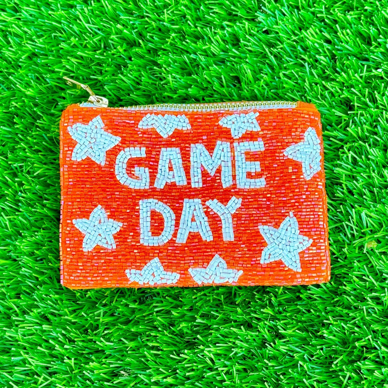 Coin purse U Miami wallet Gameday zipper wallet 305 pouch Beaded pouch Gameday essentials College gift Christmas gift Green and orange pouch