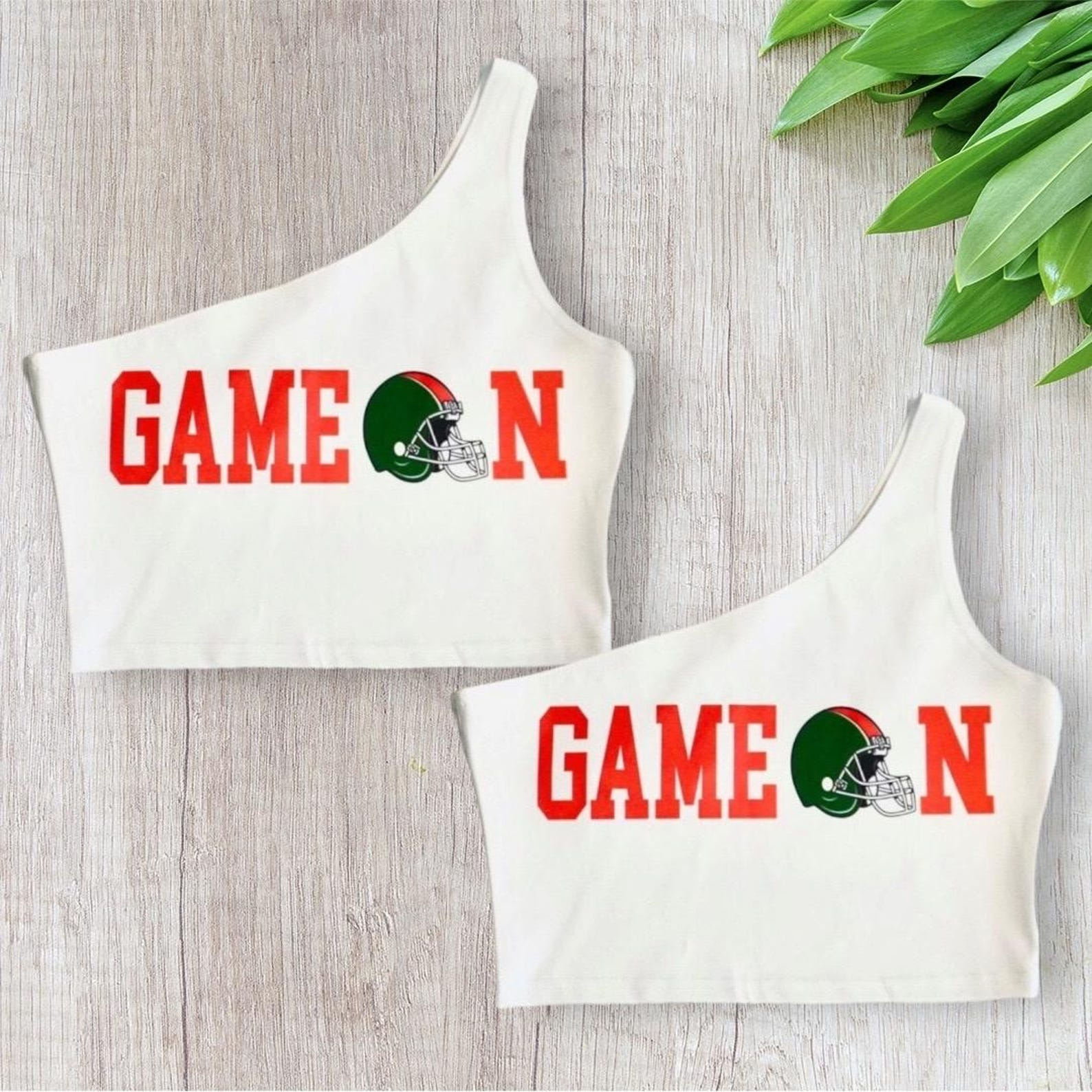 U Miami crop tops Canes crop top UM Bandeau Canes top Hurricanes crop top U Miami bandeau orange and green bandeau one shoulder crop top