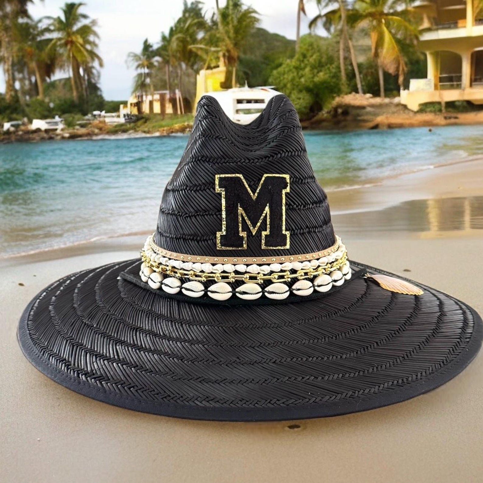 Black Sun hat Straw sun hat Black straw lifeguard hat Black sombrero Summer hat Custom sun hat Personalized sun hat Beach sun hat Vacation