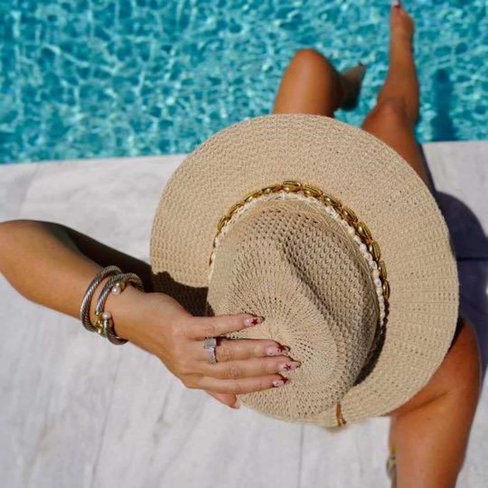 Beach Summer Fedora Panama hat Honeymoon Embellished Boho Festival Vacation Cruise Tropical Island Resort Wear Coastal Boutique Island Hat