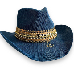 Cowboy hat Denim cowgirl hat Western Glam Chic Jeweled Cowgirl fashion Embellished cowgirl hat Custom jean hat Denim Bridal Coastal cowgirl